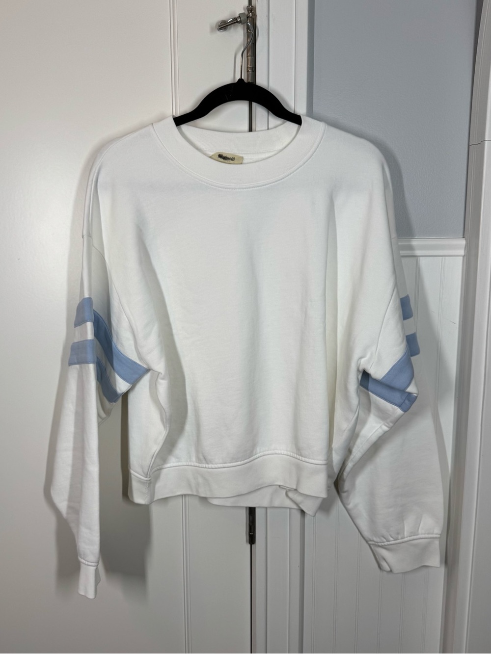 Madewell Crewneck Oversized Fleece Lined Varsity Sweatshirt Blue Size Large NWT